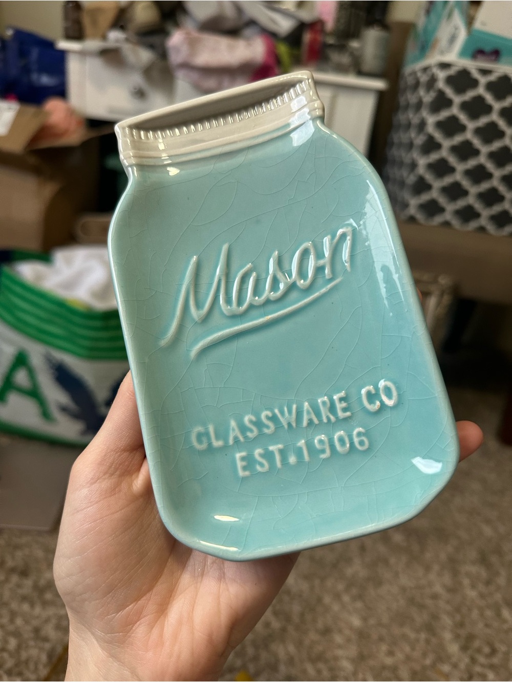World Market Turquoise and White Mason Spoon Rest